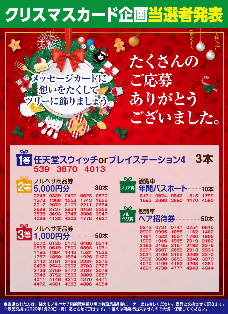 クリスマスカード当選者発表